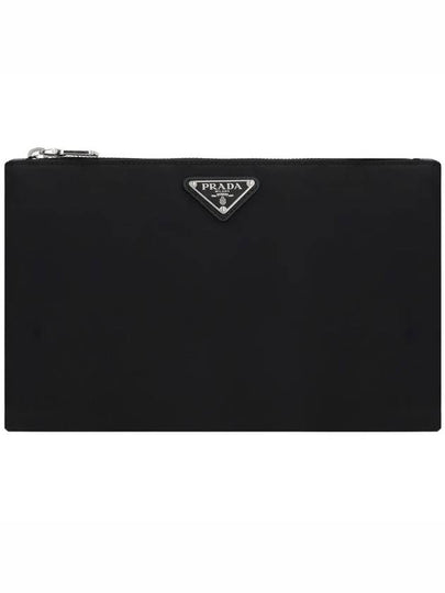 Re-Nylon and Saffiano Leather Clutch Bag Black - PRADA - BALAAN 2