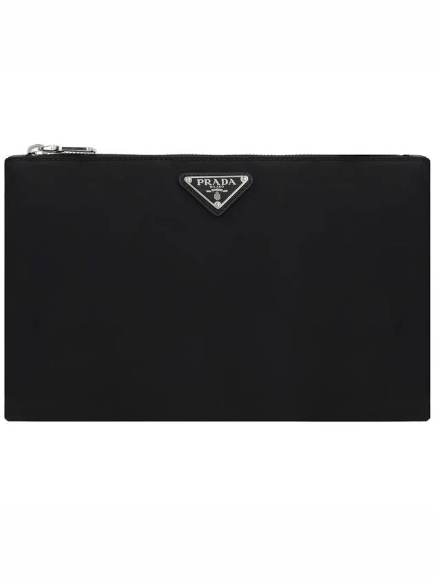 Re-Nylon and Saffiano Leather Clutch Bag Black - PRADA - BALAAN 3