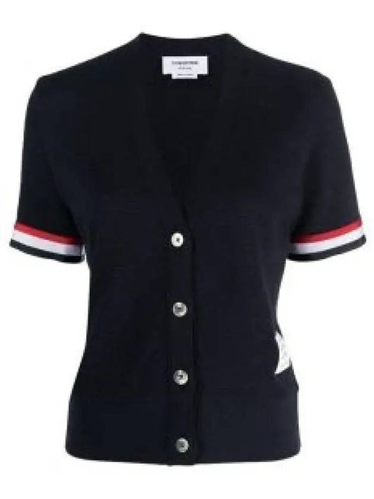 THOM BROWNE Women's RWB Striped Short Sleeve Cardigan Navy FJT264A J0067 415 - THOM BROWNE - BALAAN