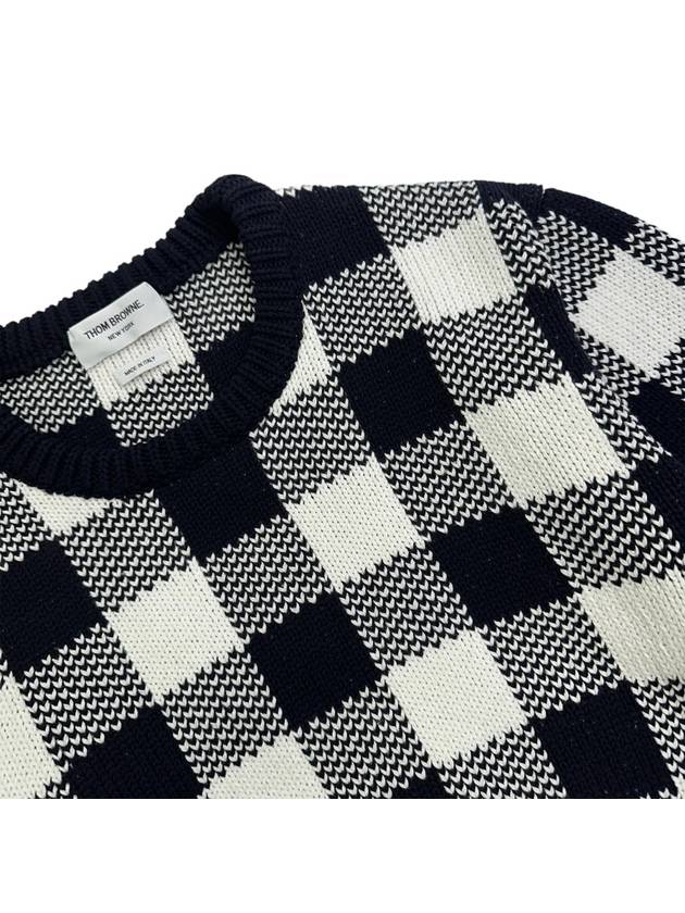 Men's 4 Bar Gingham Check Jacquard Knit Top Navy - THOM BROWNE - BALAAN 3