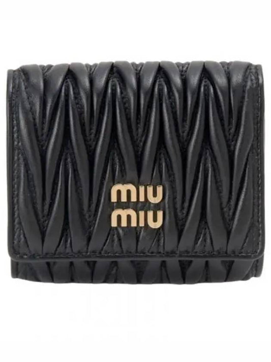 Matelasse Logo Calfskin Half Wallet Black - MIU MIU - BALAAN 2