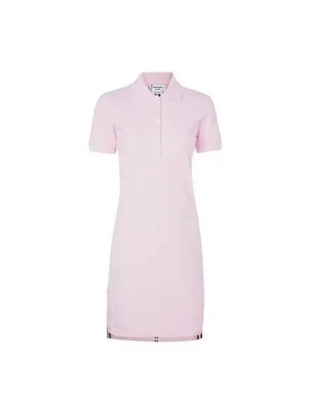 Classic Cotton Pique Center Back Stripe A-Line Short Sleeve Polo Shirt Short Dress Pink - THOM BROWNE - BALAAN 2