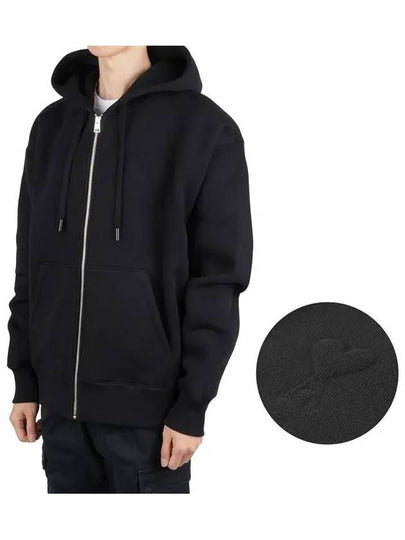 Heart Logo Cotton Blend Zip-Up Hoodie Black - AMI - BALAAN 2