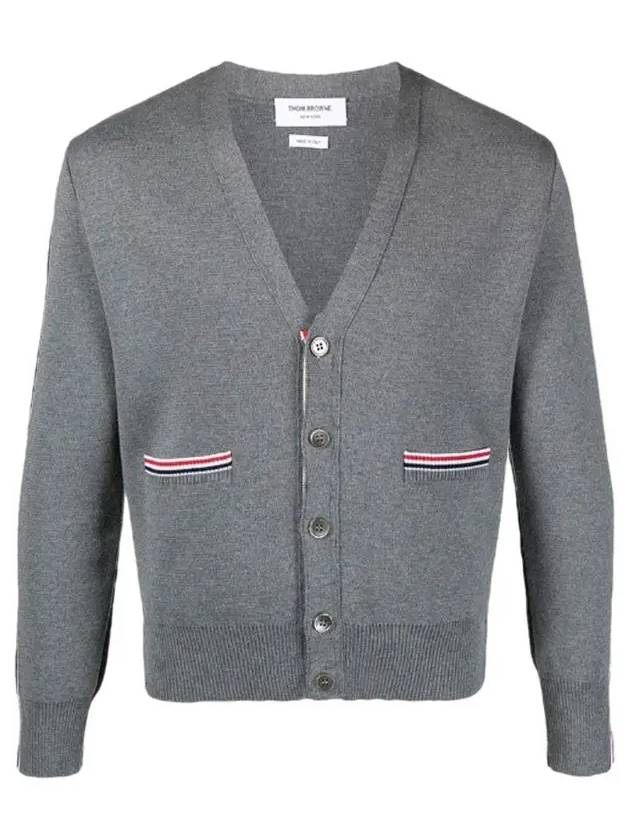 Men's Navy Side Intarsia Milano Stitch Wool Cardigan Grey - THOM BROWNE - BALAAN 3