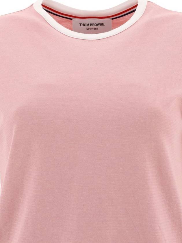 Women's Melange Jersey Ringer Short Sleeve T-Shirt Light Pink - THOM BROWNE - BALAAN 4