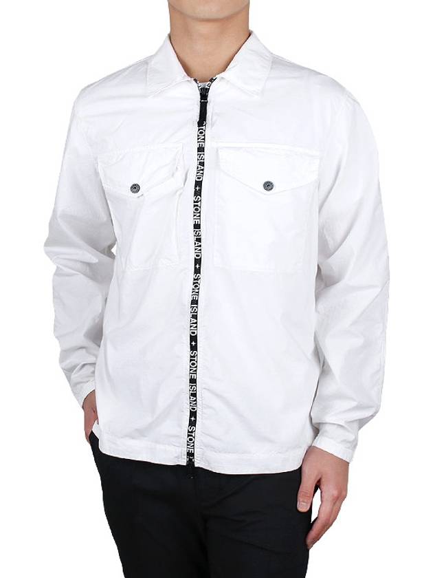 Two Pocket Logo Zip-up Long Sleeved Shirt White - STONE ISLAND - BALAAN 3