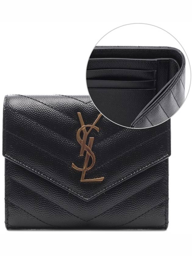 Matelasse Monogram Quilting Flap Half Wallet Black - SAINT LAURENT - BALAAN 2