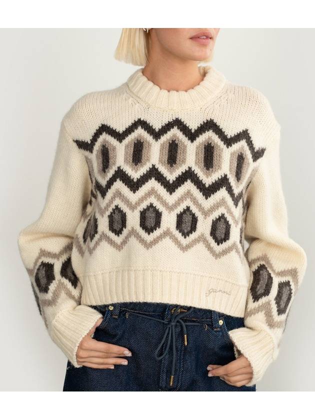 Chunky Wool Crop Knit Top Ivory - GANNI - BALAAN 2