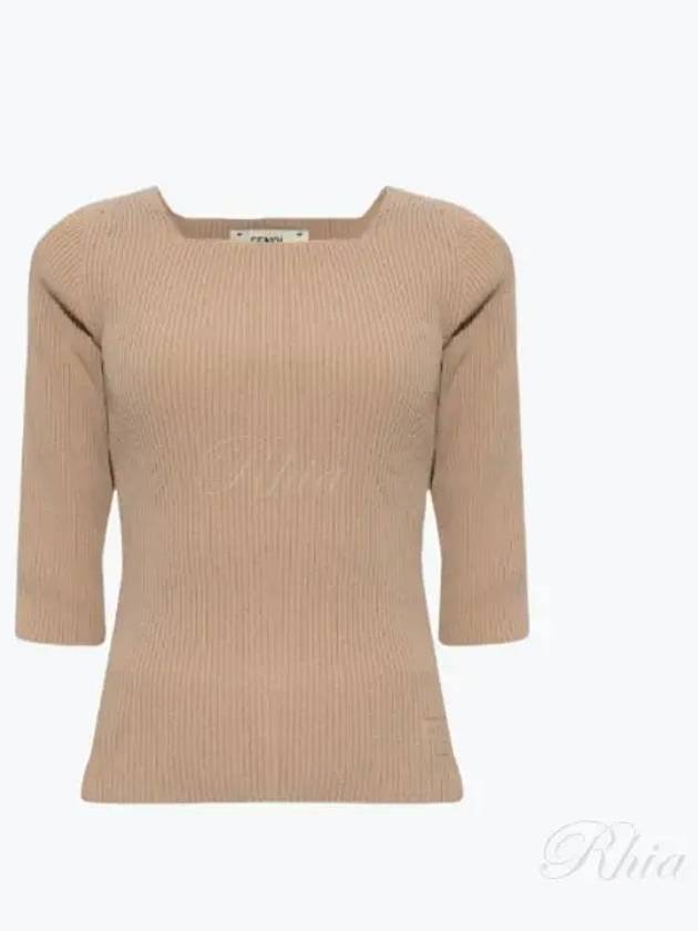 FF Cotton Rib Knit Top Beige - FENDI - BALAAN 2