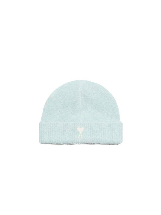 Cloudy Wool Alpaca Hair Knit Beanie Aquamarine Ivory - AMI - BALAAN 1