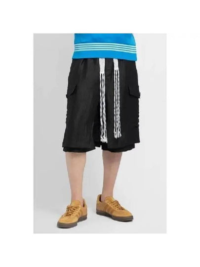 Wales Bonner Men s Pants Denim Fringe Drawstring Bermuda Shorts MS23TR10LI02999 BLACK - WALES BONNER - BALAAN 2