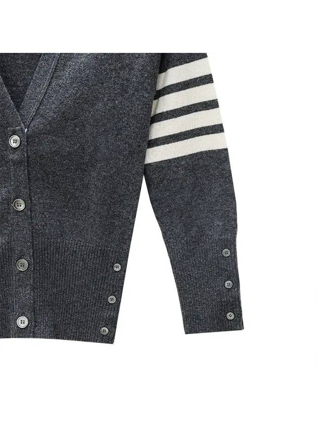 4-Bar V-Neck Cashmere Cardigan Grey - THOM BROWNE - BALAAN 4