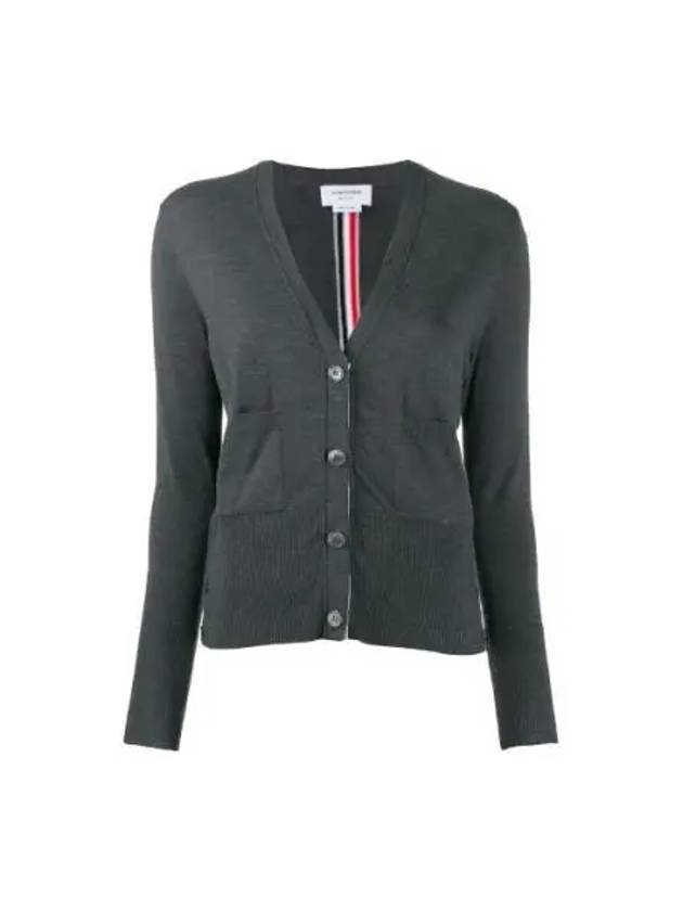 Silk Cotton Blend Relaxed V-Neck Cardigan Dark Grey - THOM BROWNE - BALAAN 2