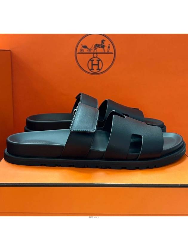 Hermes Chypre H Logo Calfskin Sandals Black - HERMES - BALAAN 4