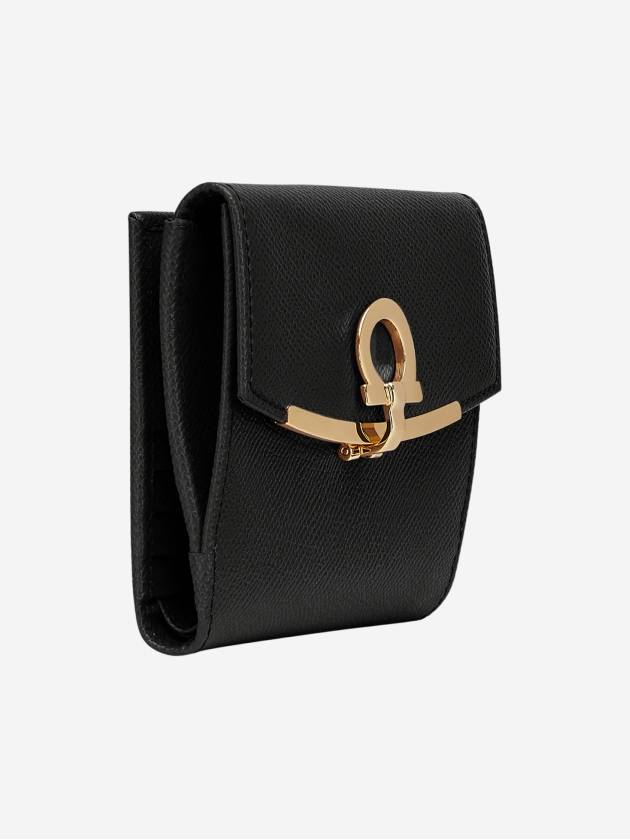 Gancini Leather Half Wallet Black - SALVATORE FERRAGAMO - BALAAN 3