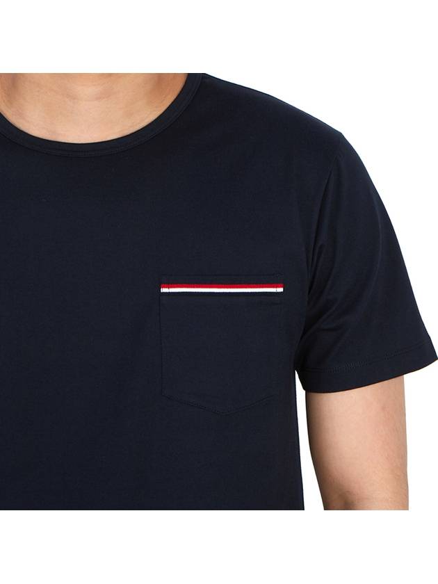 Men's Medium Weight Jersey Tipped Pocket Crewneck Short Short Sleeve T-Shirt Navy - THOM BROWNE - BALAAN 9