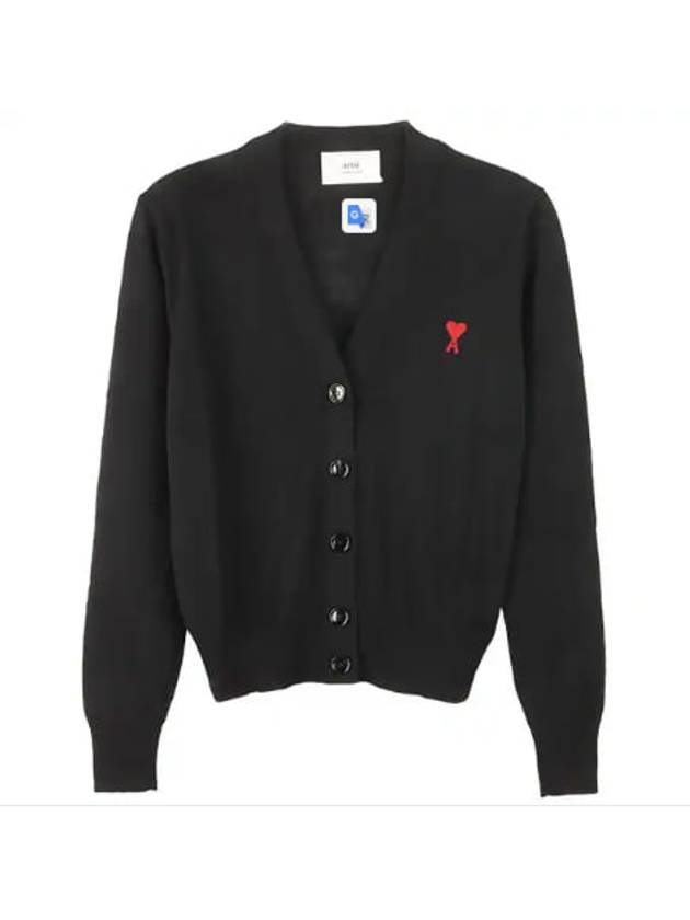 Small Heart Logo Merino Wool Cardigan Noir - AMI - BALAAN 1