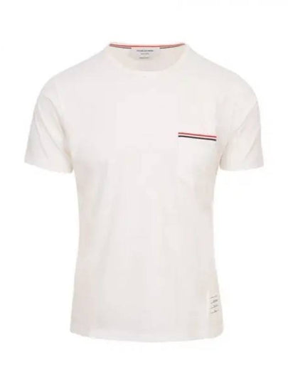 Men's Medium Weight Jersey Tipped Pocket Crewneck Short Sleeve T-Shirt White - THOM BROWNE - BALAAN 2