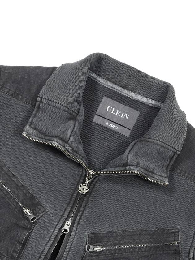 Cotton Cargo Zip-Up Jacket Charcoal - ULKIN - BALAAN 7