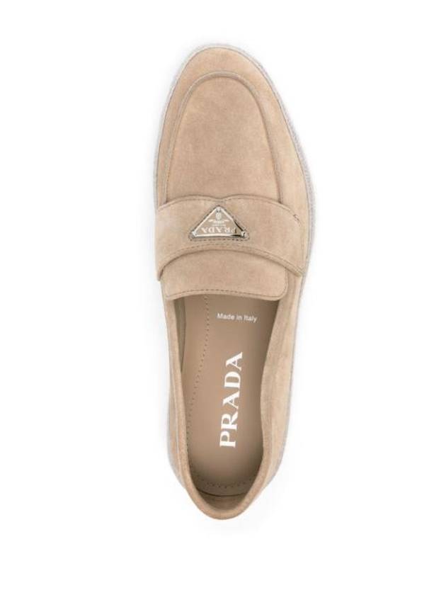 Triangle Logo Suede Loafers Beige - PRADA - BALAAN 3