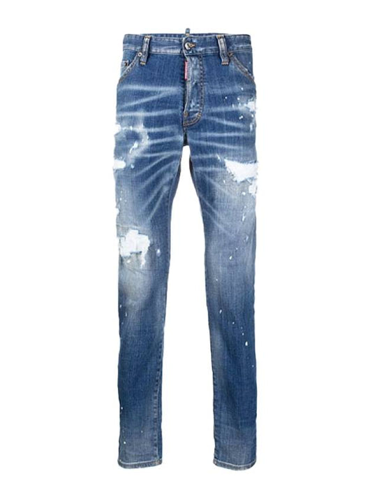 Logo Patch Painting Dis Added Cool Guy Jeans Blue - DSQUARED2 - BALAAN.