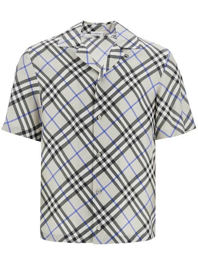 Check Oversized Silk Short Sleeve Shirt Lichen - BURBERRY - BALAAN 2