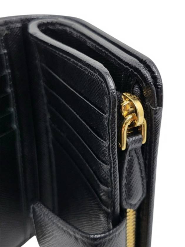 1ML225 Black Saffiano Gold Triangular Logo Zip up Medium Wallet - PRADA - BALAAN 7