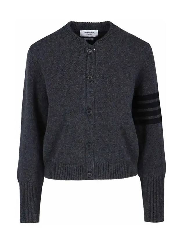 Striped Detail Wool Cardigan Dark Grey - THOM BROWNE - BALAAN 2