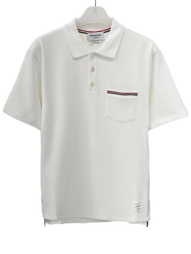 RWB Pocket Interlock Cotton Short Sleeve Polo Shirt White - THOM BROWNE - BALAAN 3