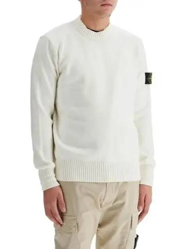 Round Neck Wappen Organic Knit Top White - STONE ISLAND - BALAAN 3