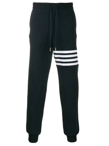 Men's Diagonal Stripe Waffle Track Pants Navy - THOM BROWNE - BALAAN 1