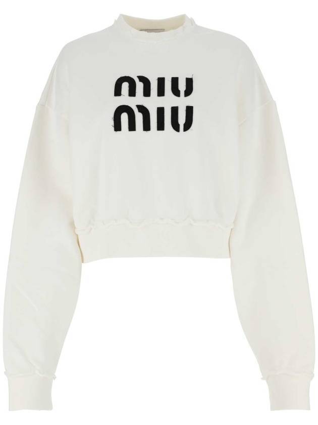 Women's Embroidered Logo Cotton Sweatshirt White - MIU MIU - BALAAN 1