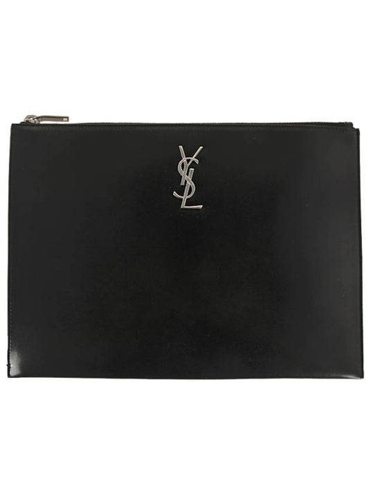 Monogram Silver Medium Clutch Bag Black - SAINT LAURENT - BALAAN 2