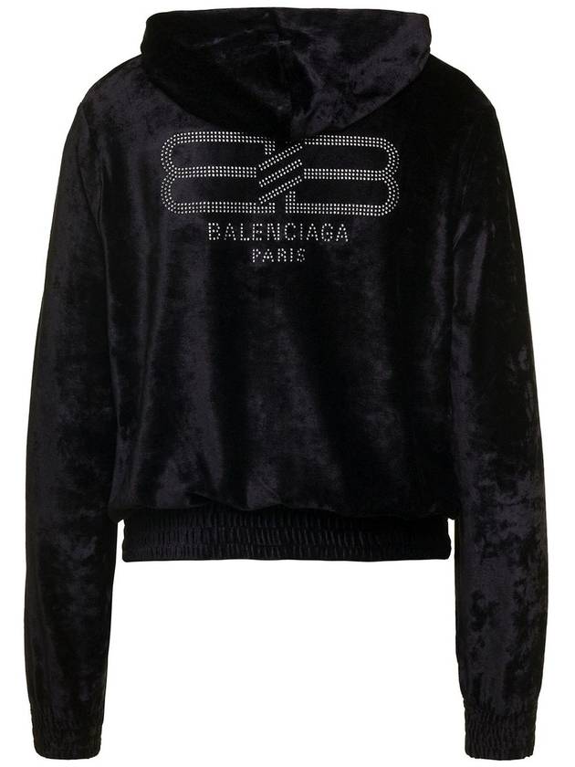 Women's BB Paris Strass Velvet  Zip-Up Hoodie Black - BALENCIAGA - BALAAN 3