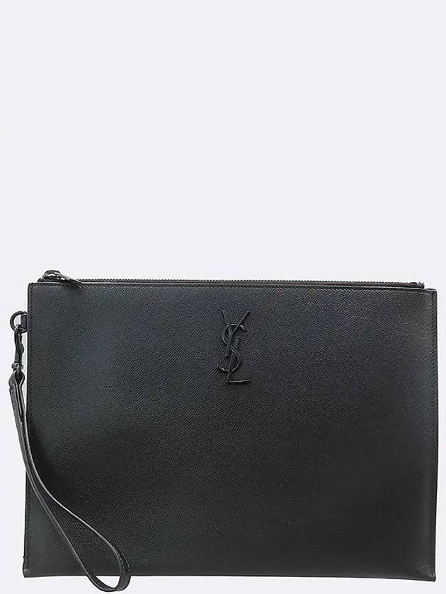 667686 Black Monogram Zippered Tablet Holder Clutch - SAINT LAURENT - BALAAN 2