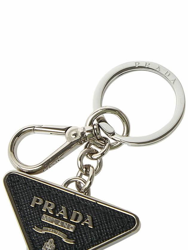 Saffiano Leather Triangle Logo Metal Keychain Black Silver - PRADA - BALAAN 6