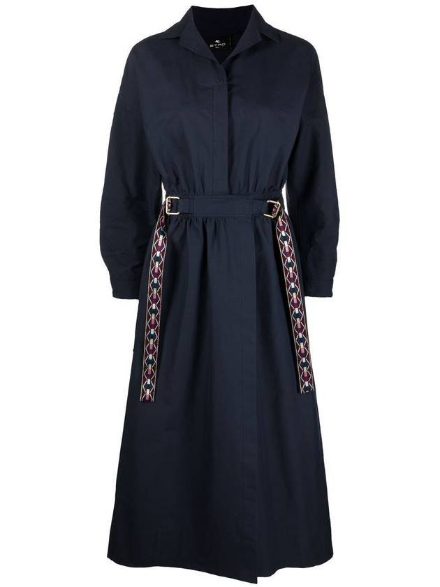 Women's A-Line Belt Long Dress Navy - ETRO - BALAAN 1