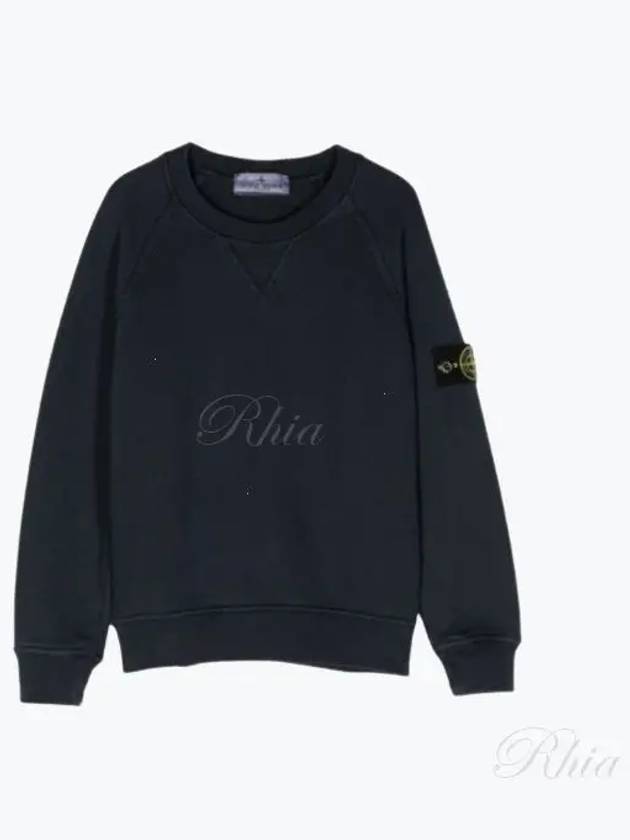 Kids Garment Dyed Old Effect Diagonal Cotton Fleece Sweatshirt Navy - STONE ISLAND - BALAAN 2