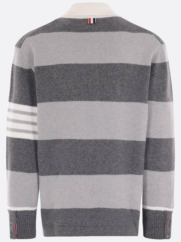 Rugby Striped Merino 4-Bar Long Sleeve Polo Shirt Grey - THOM BROWNE - BALAAN 3