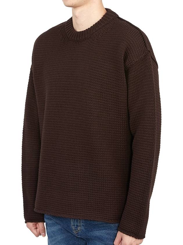 Crew Neck Wool Knit Top Brown - TEN C - BALAAN 3