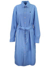 Tie Waist Embroidered Logo Midi Dress Light Blue - POLO RALPH LAUREN - BALAAN 2