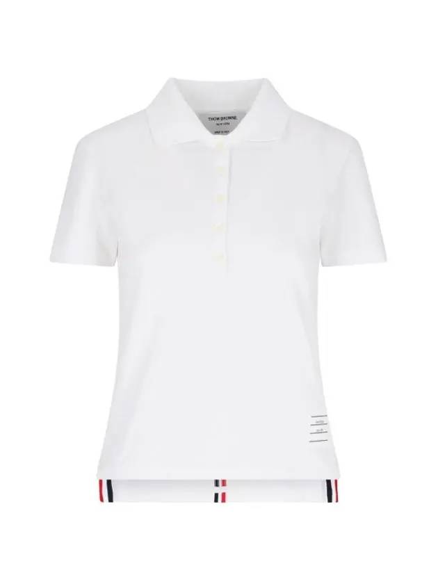 Classic Pique Center Back Stripe Relaxed Fit Short Sleeve Polo Shirt White - THOM BROWNE - BALAAN 3