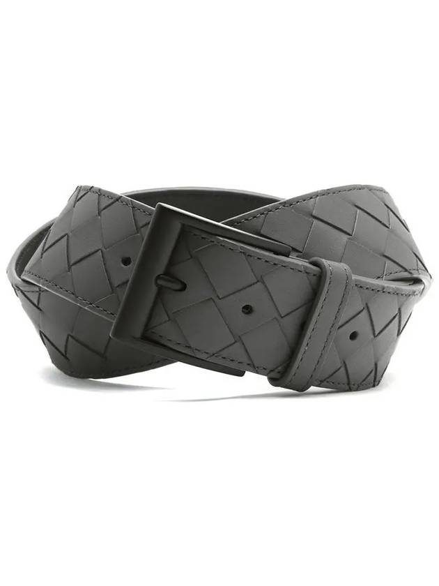 Men's Intrecciato Leather Belt Grey - BOTTEGA VENETA - BALAAN 1