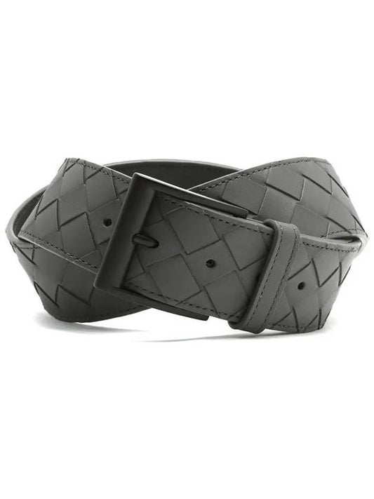 Men's Intrecciato Leather Belt Grey - BOTTEGA VENETA - BALAAN 2