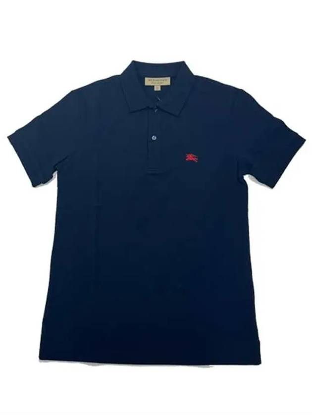 Logo Oxford Short Sleeve Polo Shirt Navy - BURBERRY - BALAAN 2