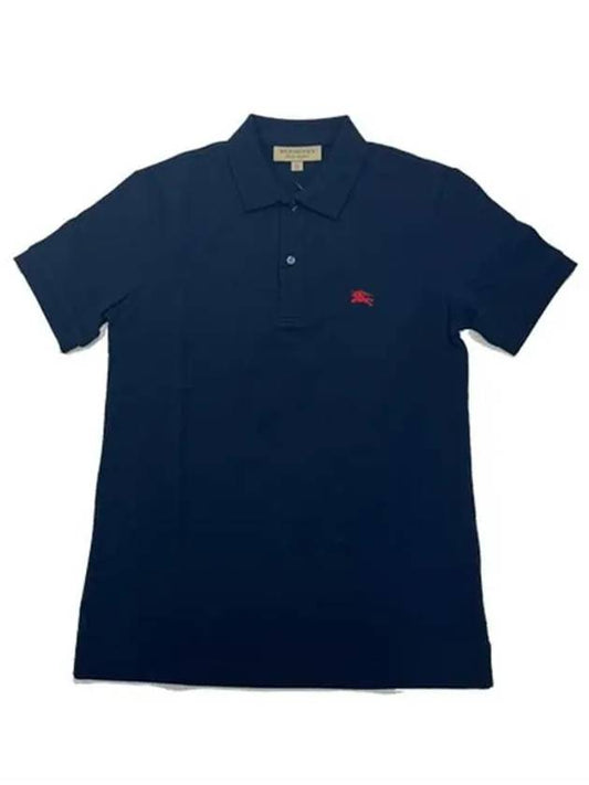 Logo Oxford Short Sleeve PK Shirt Navy - BURBERRY - BALAAN 2