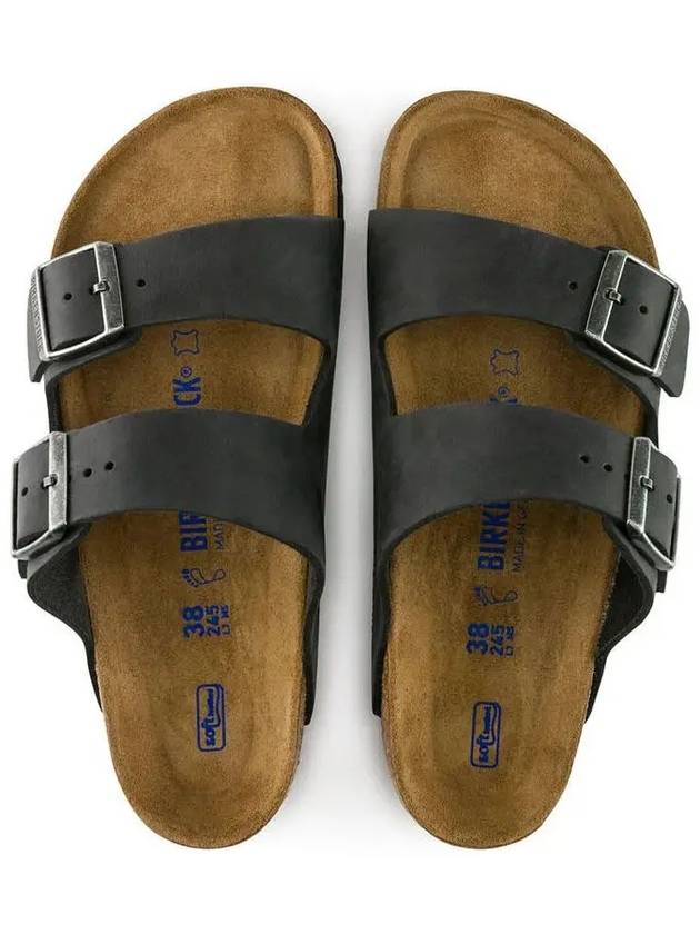 Arizona Soft Footbed Oiled Leather Narrow Slippers Black - BIRKENSTOCK - BALAAN 5