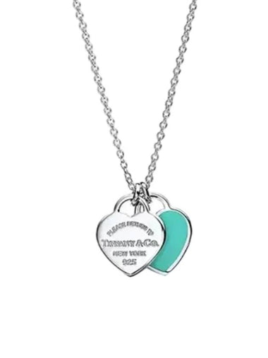 Blue Double Heart Tag Pendant Necklace Blue Silver - TIFFANY & CO. - BALAAN 1