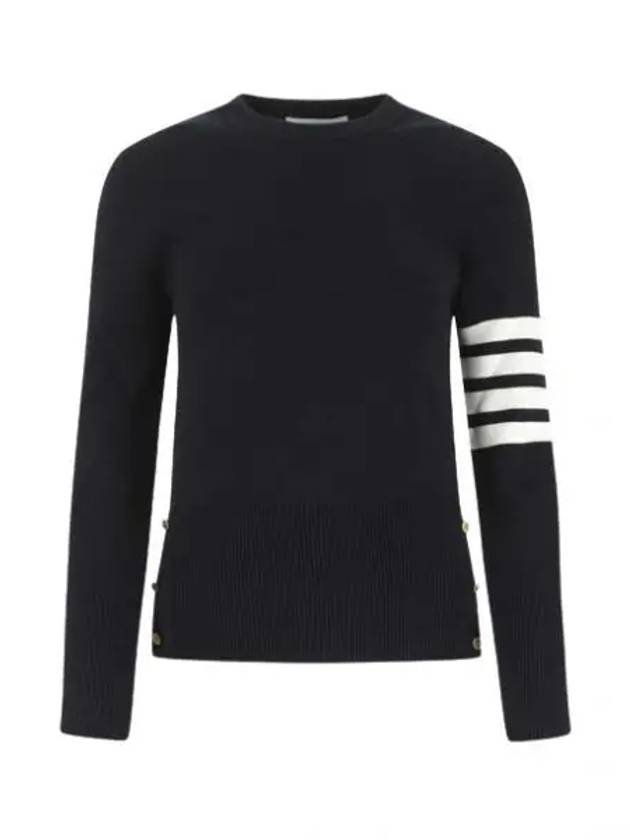 Milano Stitch Crewneck 4-Bar Cotton Crepe Knit Top Navy - THOM BROWNE - BALAAN 2