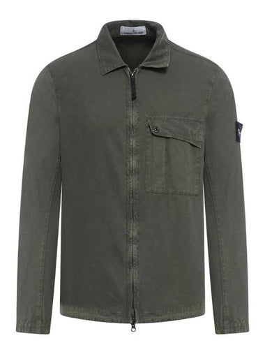 Old Treatment Garment Dyed Overshirt Jacket Dark Green - STONE ISLAND - BALAAN 1